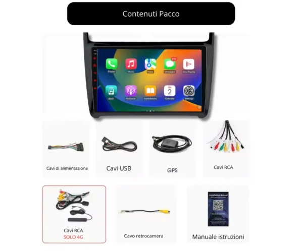 Conetnuti polo Autoradio CarPlay & Android Auto per VW Polo 5 2009-2020