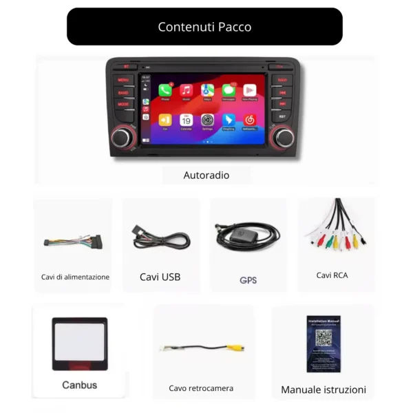 Autoradio CarPlay & Android Auto per Audi A3-RS3 2003-2013 (7 pollici)