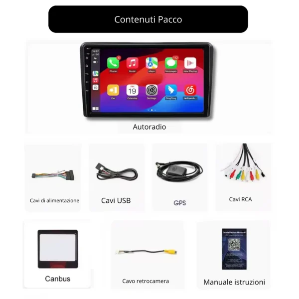 Contenuti_Audia3 9 Autoradio CarPlay & Android Auto per Audi A3-RS3 2003-2013 (9 pollici)