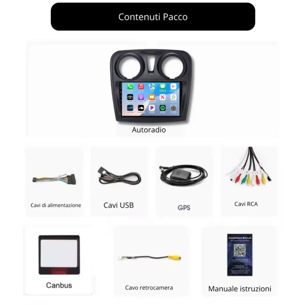 Autoradio CarPlay & Android Auto per Renault Logan 2 - Sandero 2012-2019