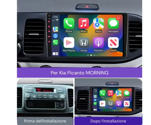 Autoradio Carplay & Android Auto Per KIA PICANTO Morning 2011-2017
