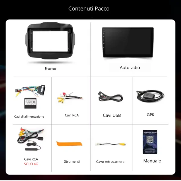 Pacco Jeep Autoradio Carplay & Android Auto Per JEEP Renegade 2015 - 2021