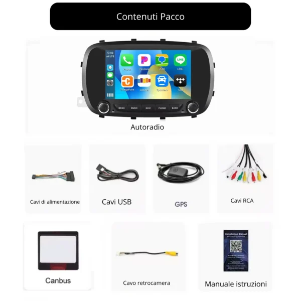 Pacco fiatxX Autoradio CarPlay & Android Radio Per Fiat 500X 2013-2021