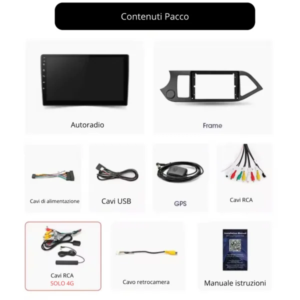 Autoradio Carplay & Android Auto Per KIA PICANTO Morning 2011-2017